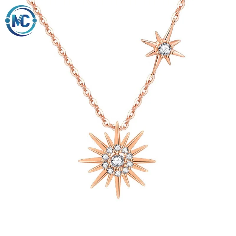 

2021 ound sun flower type korean fashion sunrise sign 925 sun star silver jewelry diamond starburst sun necklace