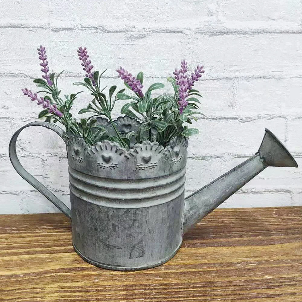 Scalloped Rim Galvanized Metal Flower Watering Can Planter Buy Metal