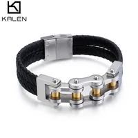 

KALEN Bike Chain Men Bicycle Motorcycle Mens Braided Leather Bracelet