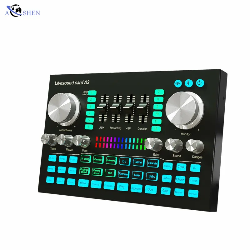

A2 Wholesale USB Sound Card External audio mixer Smart Phone Tablet Live broadcast recording With BT Interface Soundcard