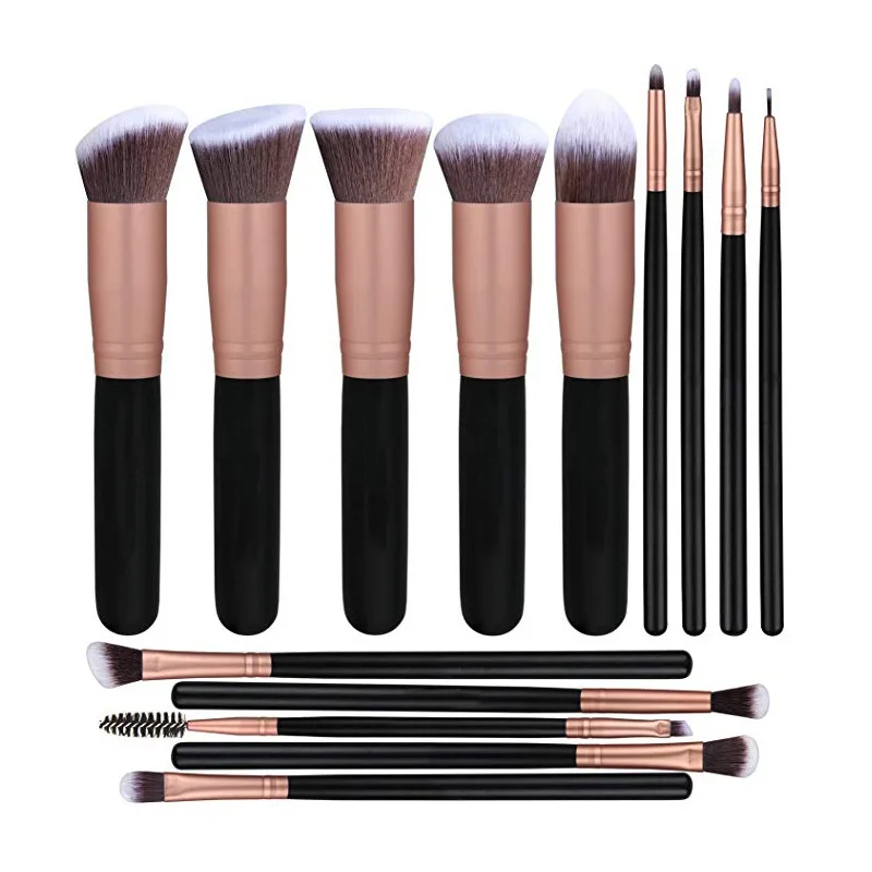 

Hot sell Black 14pcs Fashional Makeup Brush Set Private Label OEM Acceptable Synthetic Hair Wooden Handle make up brush set, Customized color