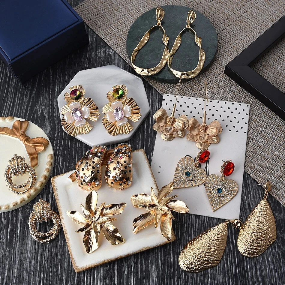 

Kaimei Large Statement Earrings Pendientes Vintage Gold Color Metal Earrings For Women Fashion Geometric Wedding Party Jewelry, Many colors fyi