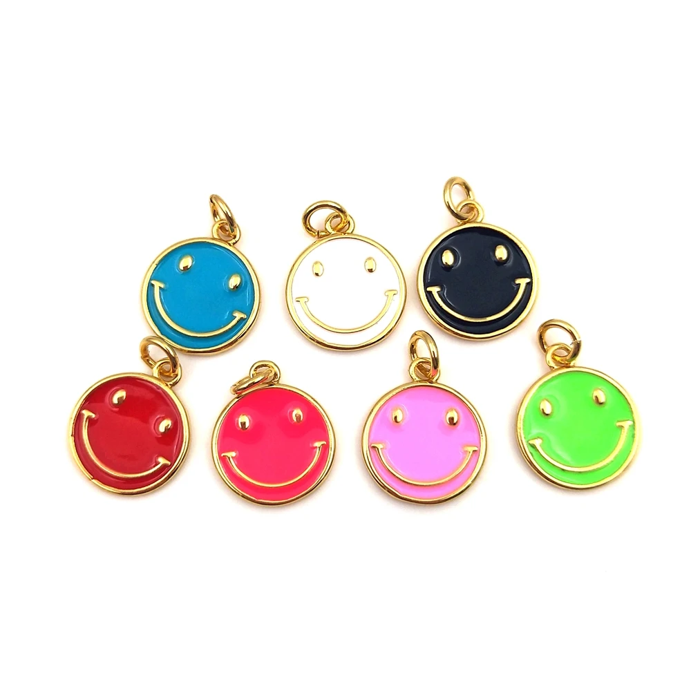 

Cute Charms color Smile gold plated Charms Earring Bracelets round pendant For Necklaces Jewelry component Accessories, Multi color