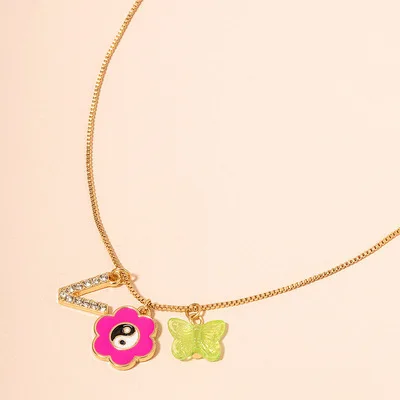 

Hot Selling Adjustable Thin Chain Letter Pendant Necklace 18K Gold Plated Letter Tai Chi Flower Butterfly Necklace