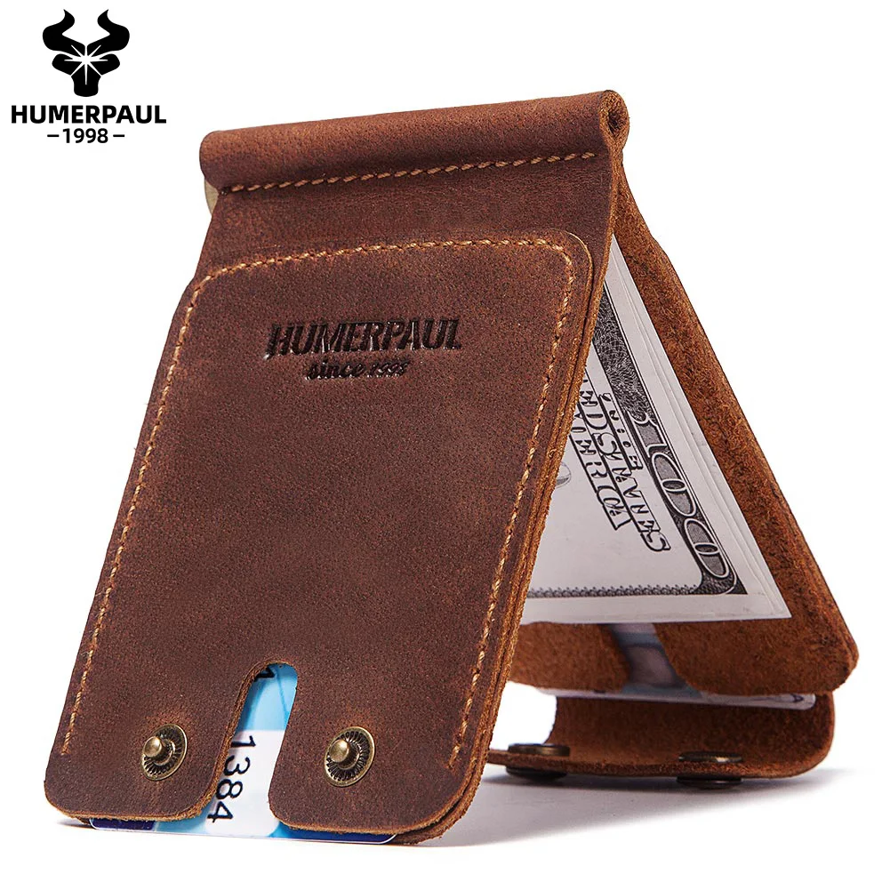 

HUMERPAUL 100% leather Factory Customize Credit Card Holder Minimalist Thin Slim pocket Genuine Leather Money Clip Wallet, Black/coffee/brown