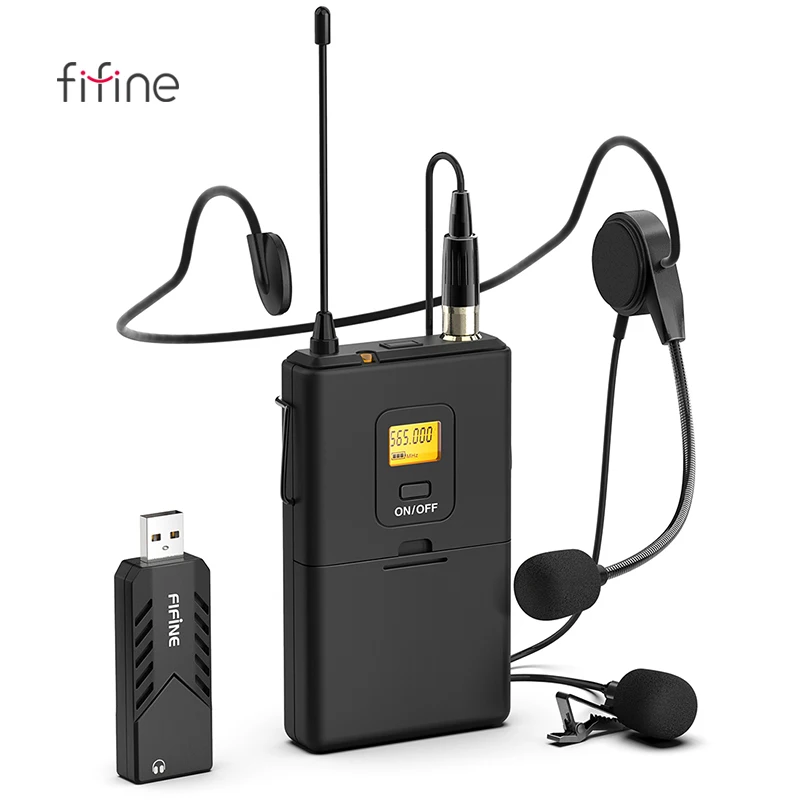 

Fifine K031B Clip Microphone Wireless Lavalier With Headset For Teaching Preaching Public Speaking, Black