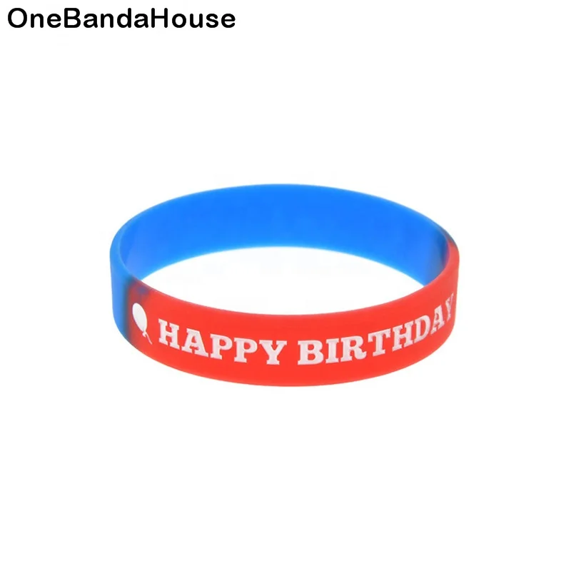 

50PCS Subsection Color Debossed Happy Birthday Silicone Rubber Wristband for Party Gift, Segmented color