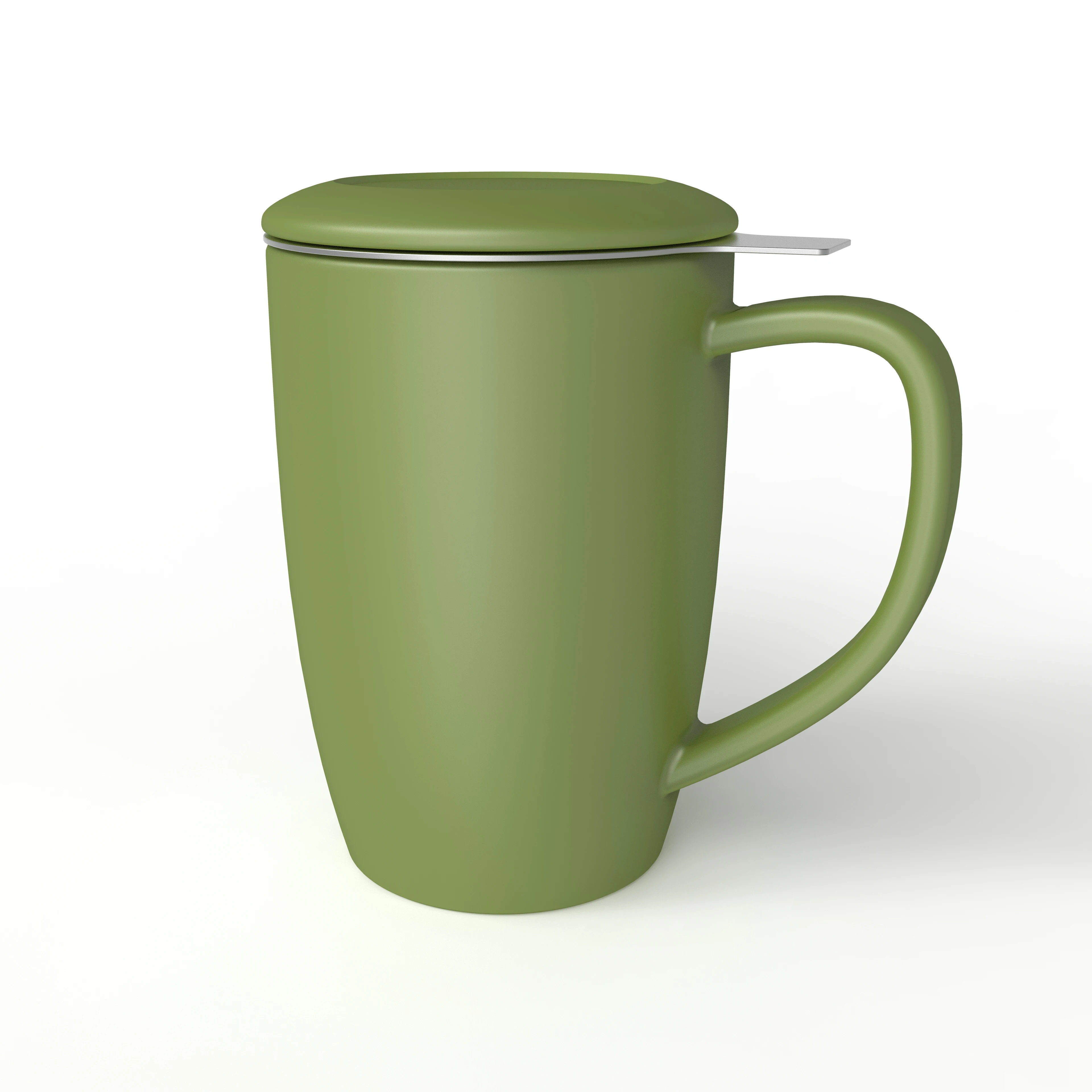 

Porcelain thermal green coffee mug cup with stainless steel filter ceramic handle lid