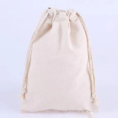 

P539 Drawstring Pouch Bags Reusable Shopping Bag Party Candy Favor Sack Cotton Gift Packaging Storage Bags, White