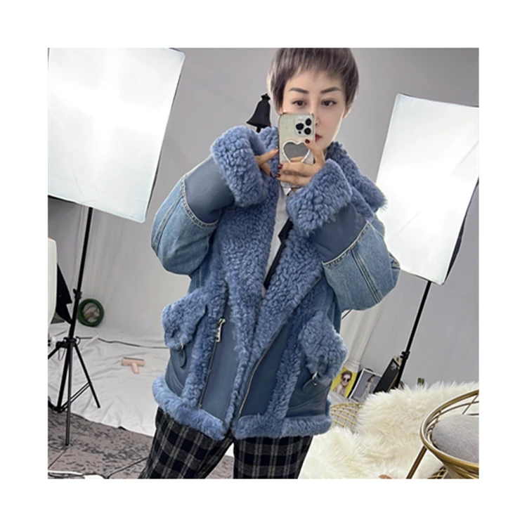 

Wholesale winter new custom solid color long sleeve short jacket loose casual retro street women's clothing wool denim jacket, Accept customized