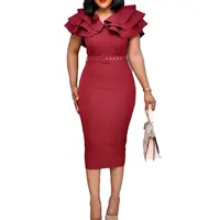 

91201-MX51 ruffles collar urban office style plus size dress lady sehe fashion