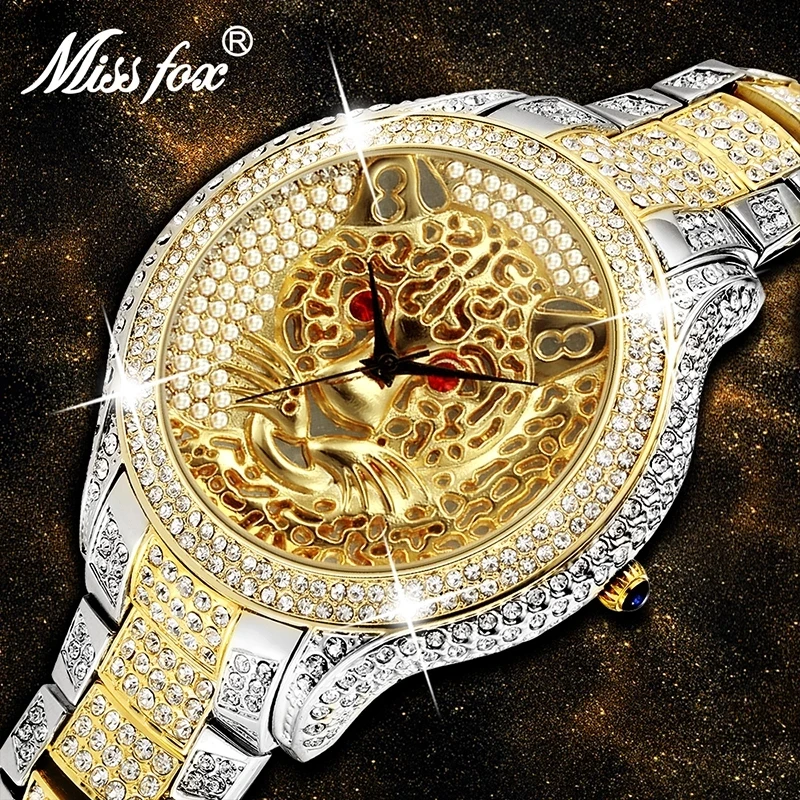 

Miss Fox V199 Top Brand Luxury Tiger Quartz Contracted Choque Casual Genuine Silver Gold Wrist Watch For Men