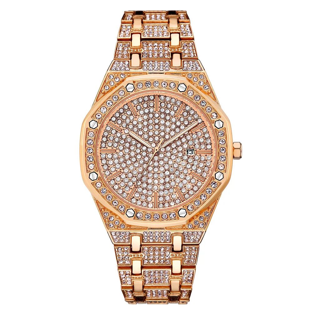 

4245 Fashion Hip Hop Iced Out Watch Quartz Luxury Full Diamond Round Men Watch, 3 different colors as picture