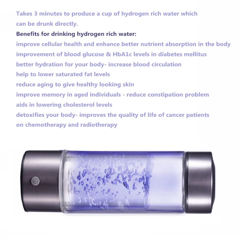 
High Quality 450Ml SPE Portable Home Electrolytic Ionizer Bottle Japanese Hydrogen Water Machine 