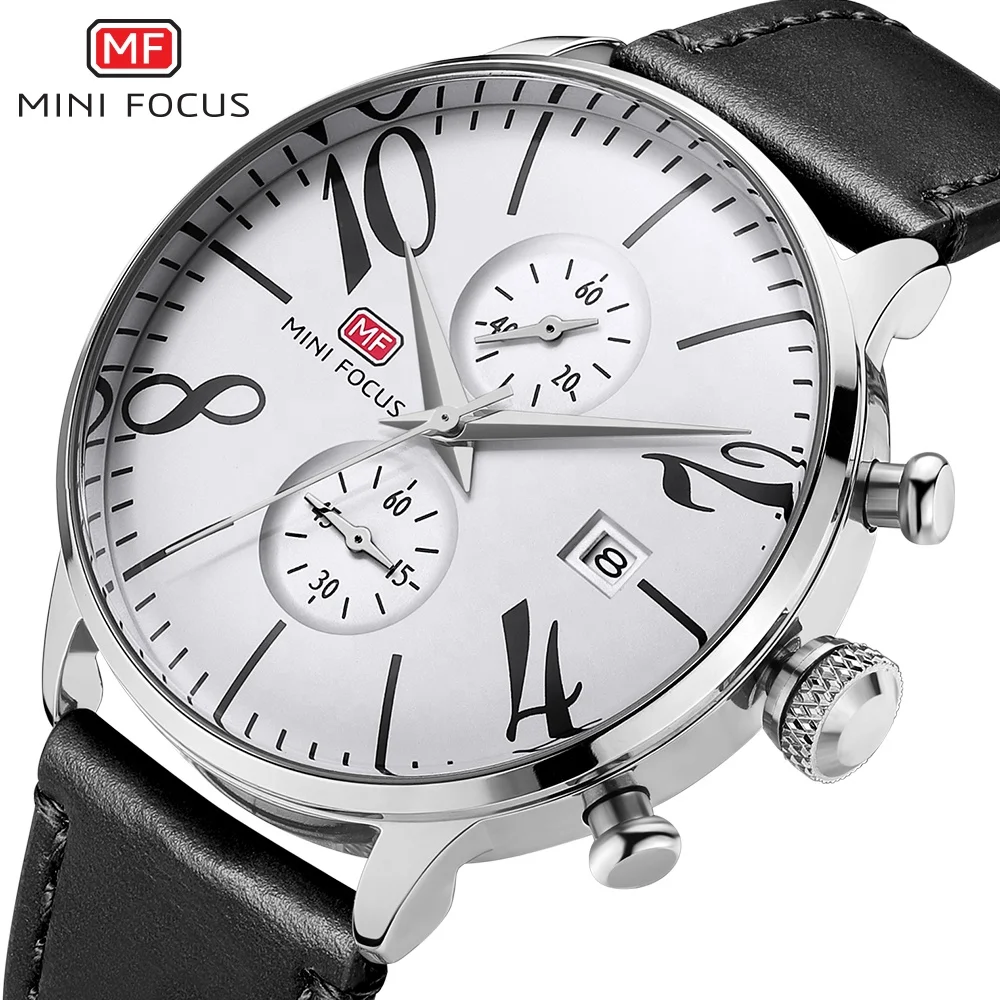

Minifocus MINI FOCUS 0135G leather 2018 New Fashion Casual Wrist Male Leather Band Quartz Men Clock Chronograph Clock Watch
