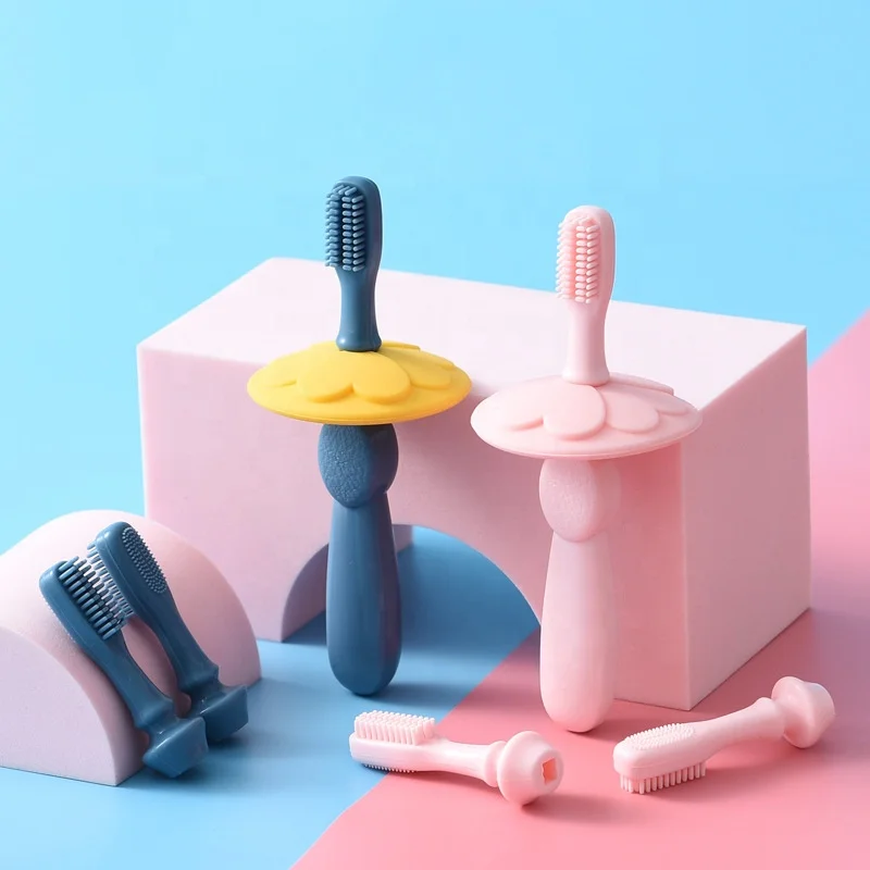 

High Quality Wholesale Soft Chewable Silicone Baby Training Toothbrush, Blue/pink