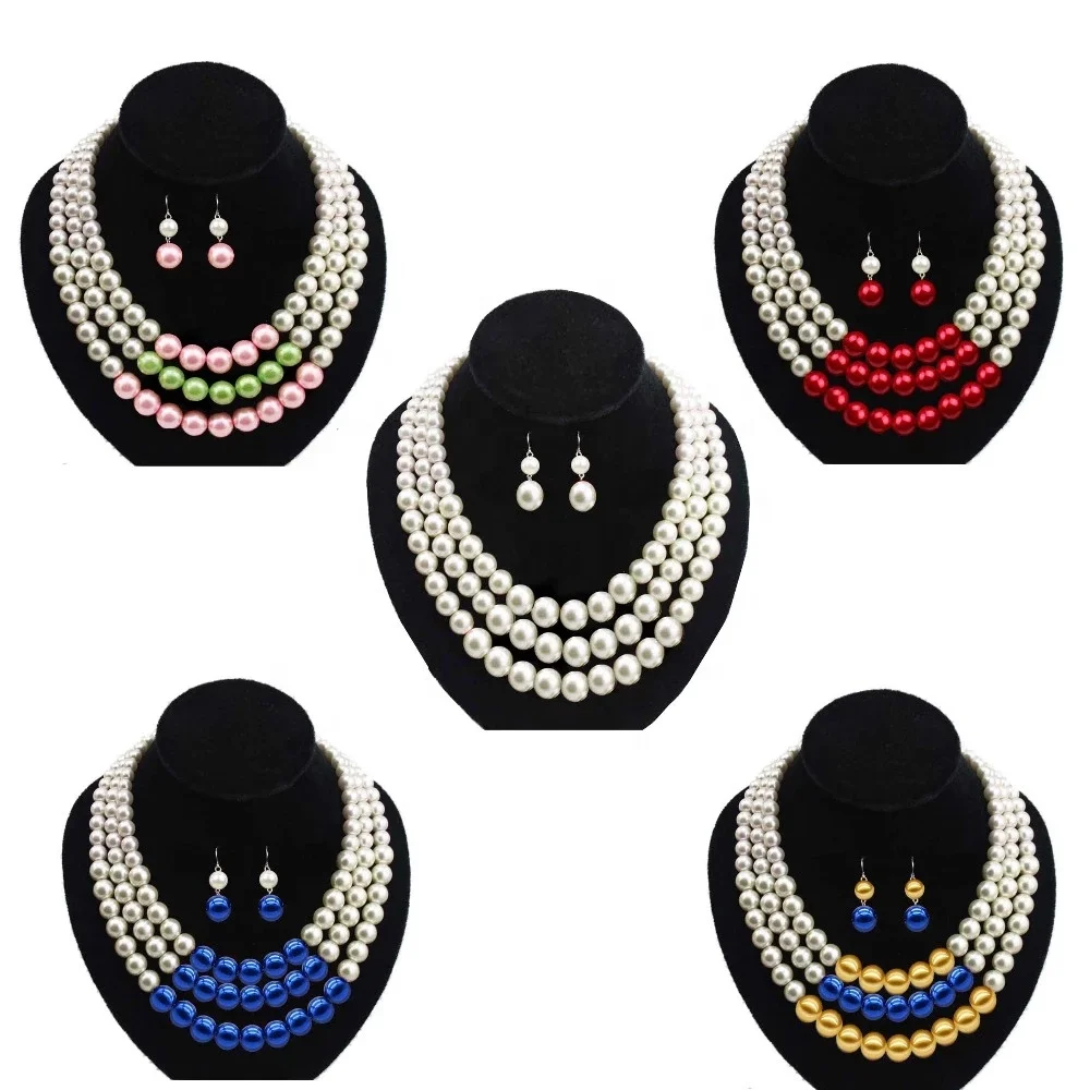 

Custom Any Color 3 Layers Pearl Necklace Earring Jewelry Set Zeta Available in Different Color Pearl Jewelry Accessory For Woman, Picture