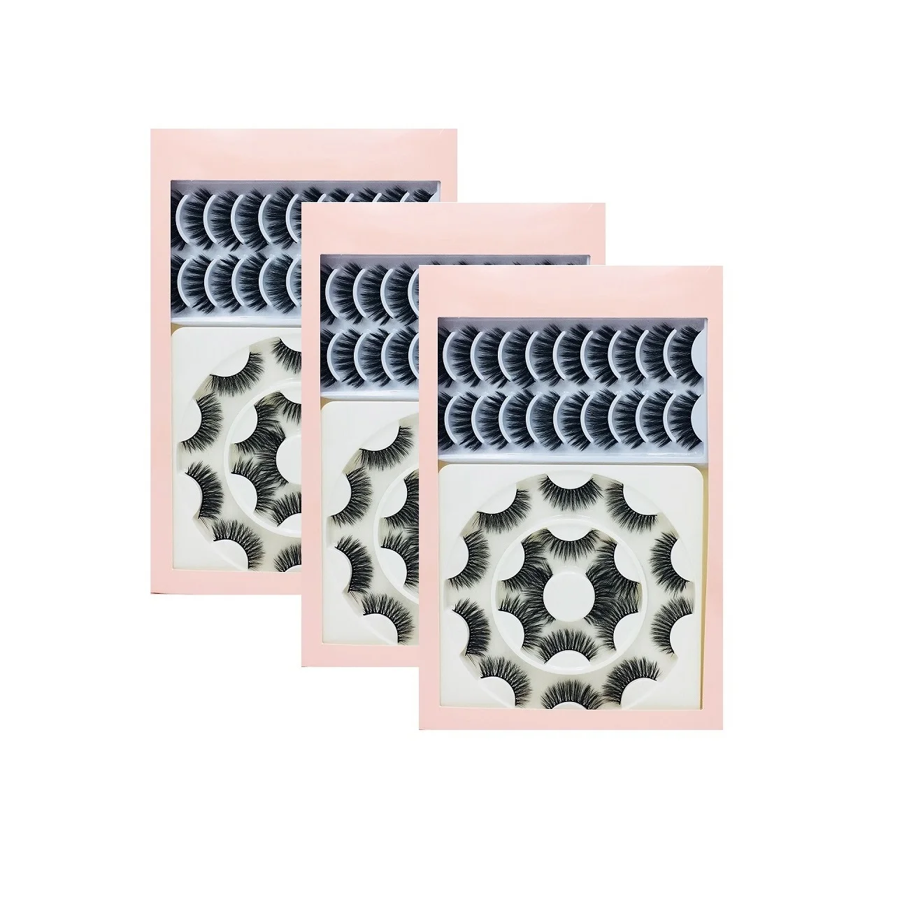 

Good quality beauty big sets 16 pair 3d hair false natural faux mink eyelashes free pink paper box packaging wholesale vendor, Natural black