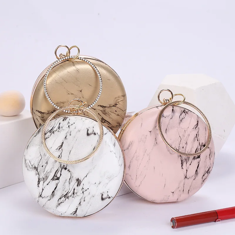 

WOKE Factory Direct Sale Mini Round Marble Pattern Clutch Evening Bags For Women