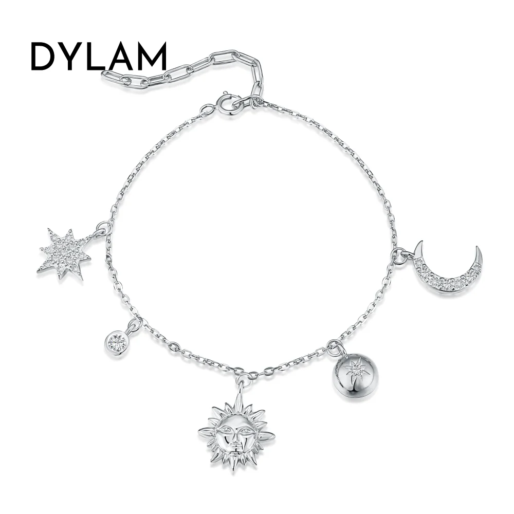 

Dylam Wholesale trendy korea style sun moonstone planet bracelet S925 sterling silver doulvbe layer lucky rose gold design girls