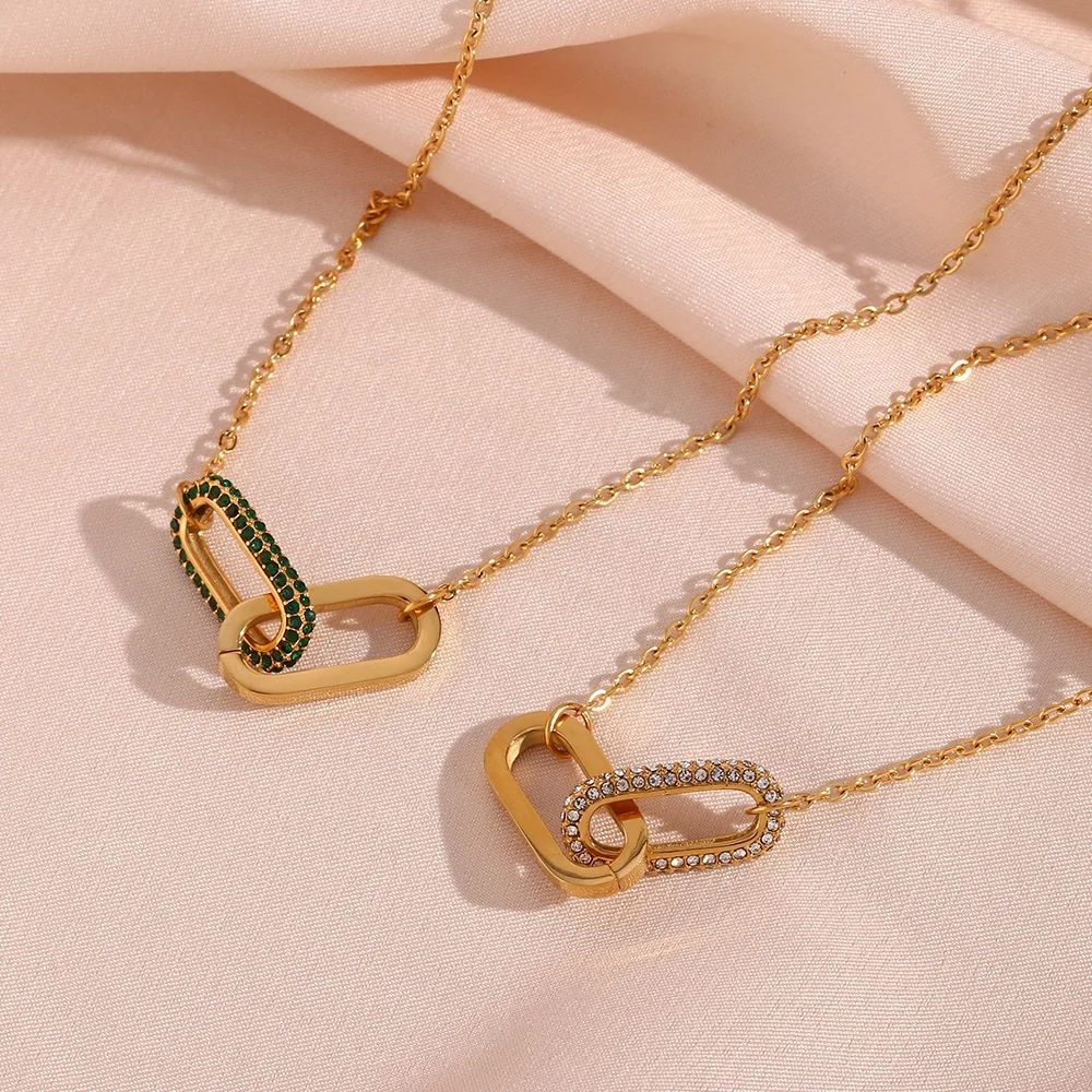 18K Gold Plated Stainless Steel Hoop Insert Heart Shape Zircon Pendant Love Necklace For Women