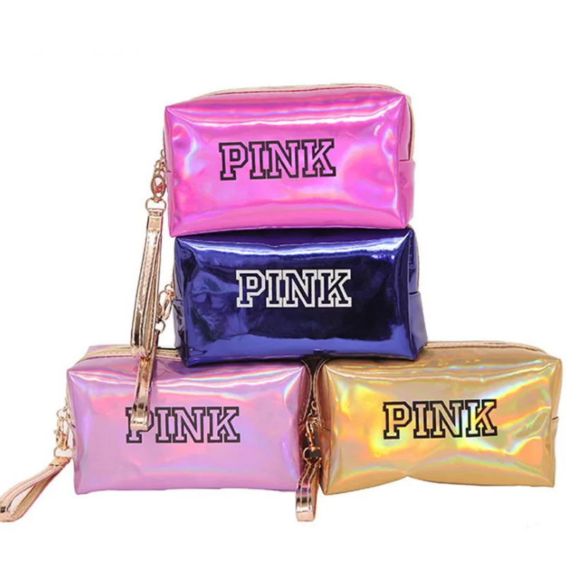 

Wholesale colorful makeup bag custom logo clear pvc zipper laser bag, Pink, yellow, purple, rose pink