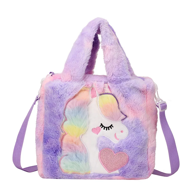

New fashion 2022 plush Messenger bag cartoon pattern unicorn shoulder glasses handbag