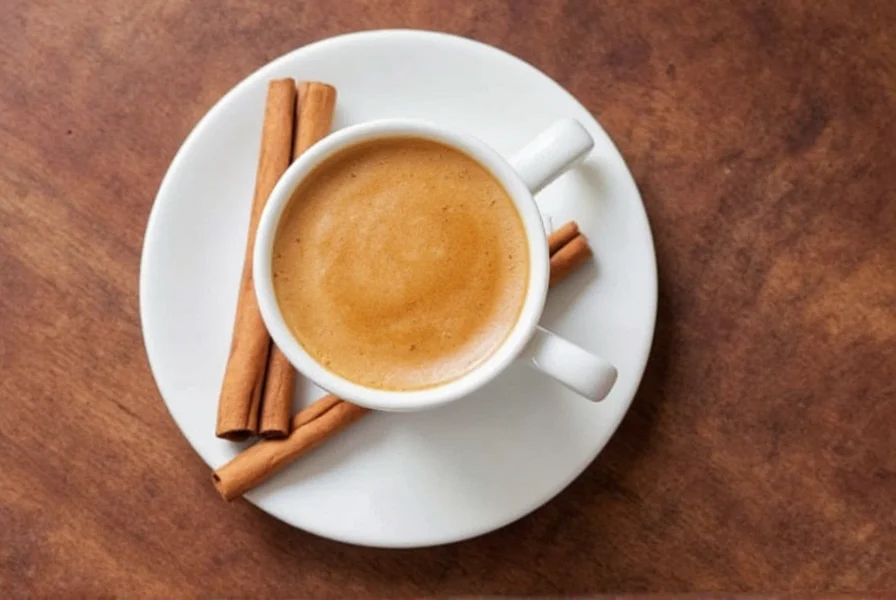 Healthy breakfast options with coffee and cinnamon on wooden table