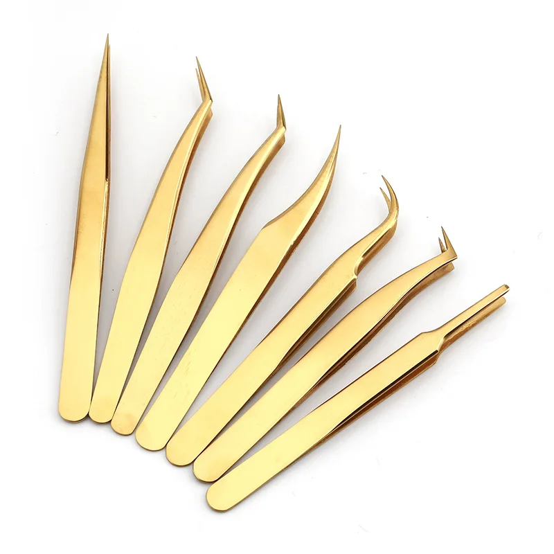 

custom logo Private Label 3d lash extension tweezers gold plated pointed fiber tips eyelash tweezers eyelash extensions tweezers
