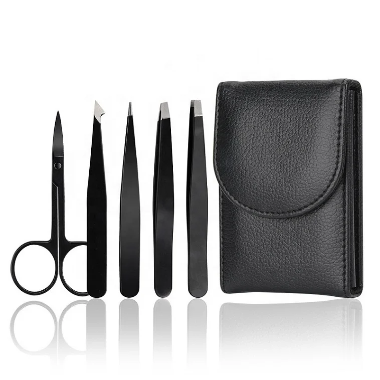 

Black Makeup tools Custom Eyebrow Grooming Set 5 piece Eyelash Tweezers Trimmer Scissors Eyebrow eyelash tweezers with comb, According to options