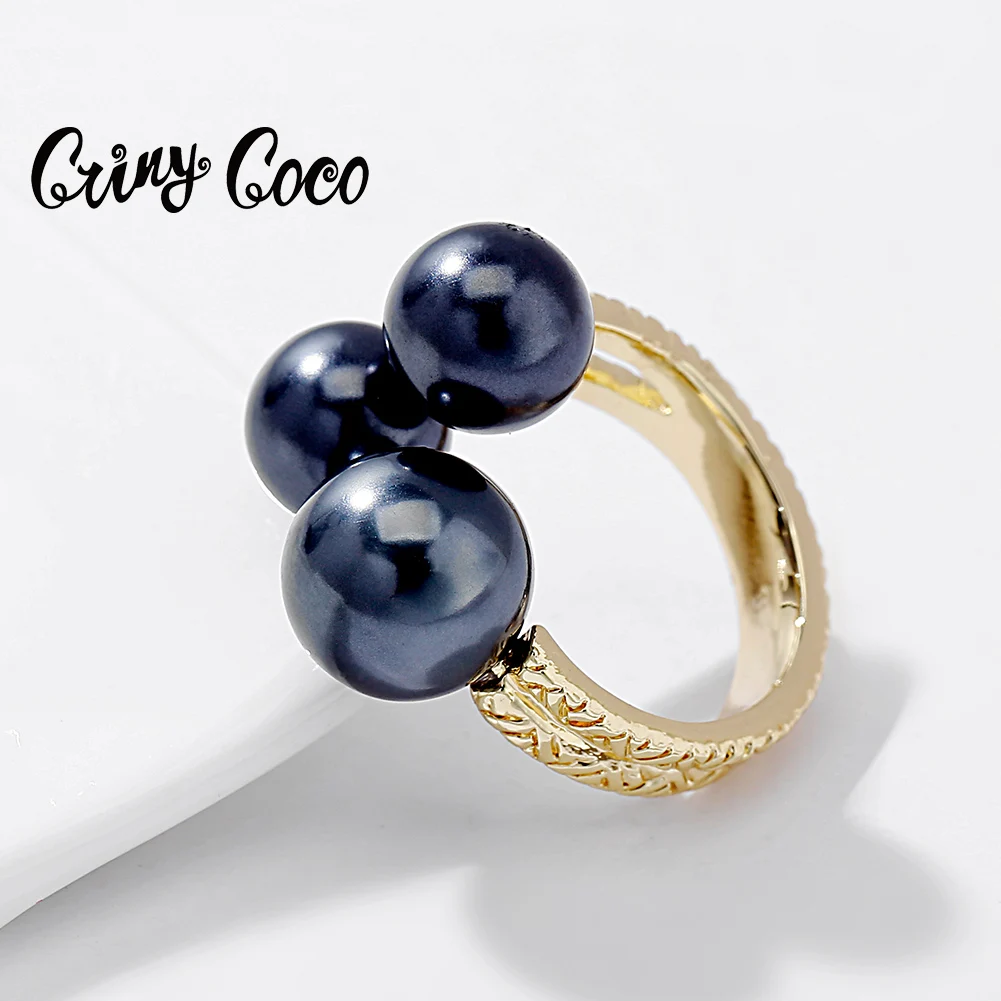 

Cring Coco Fashion Colorful Fashion Crystal 14k Gold Plated Engagement Jewelry Black Pearl Hawaiian Rings for Women Girls Alloy, Customized color