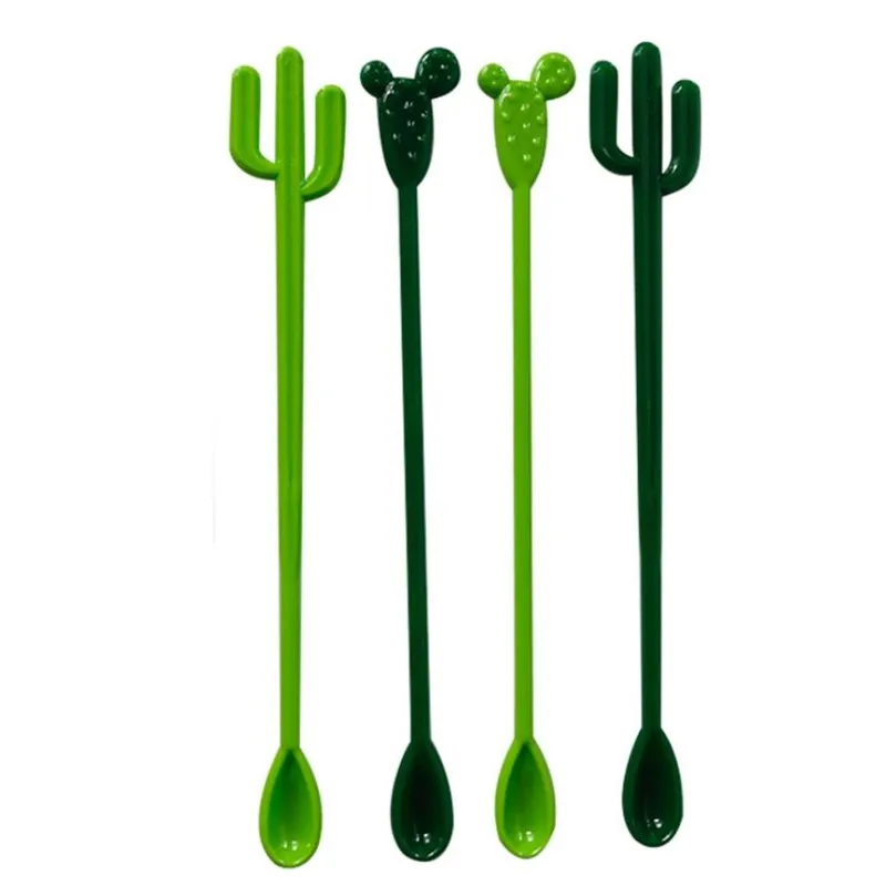 

Party Bar Wine Cocktail Coffee Milk Tea Stirring Spoon Green Coconut Tree Shape Plastic Drink Stirrer, Green or customized