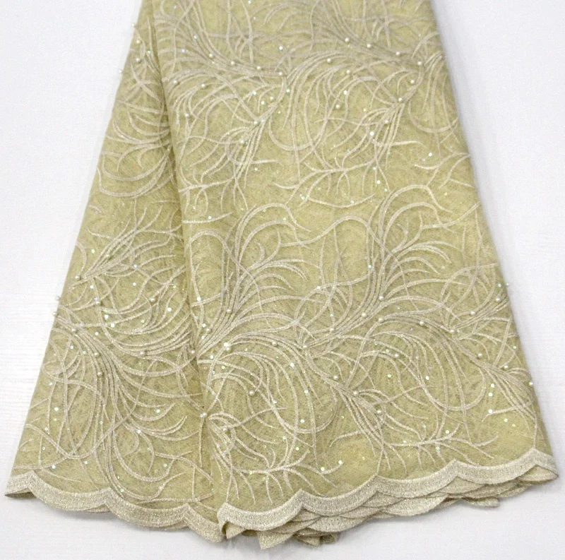 

Fashion embroidery gold nigerian lace fabric beads for dresses, Accept customized color