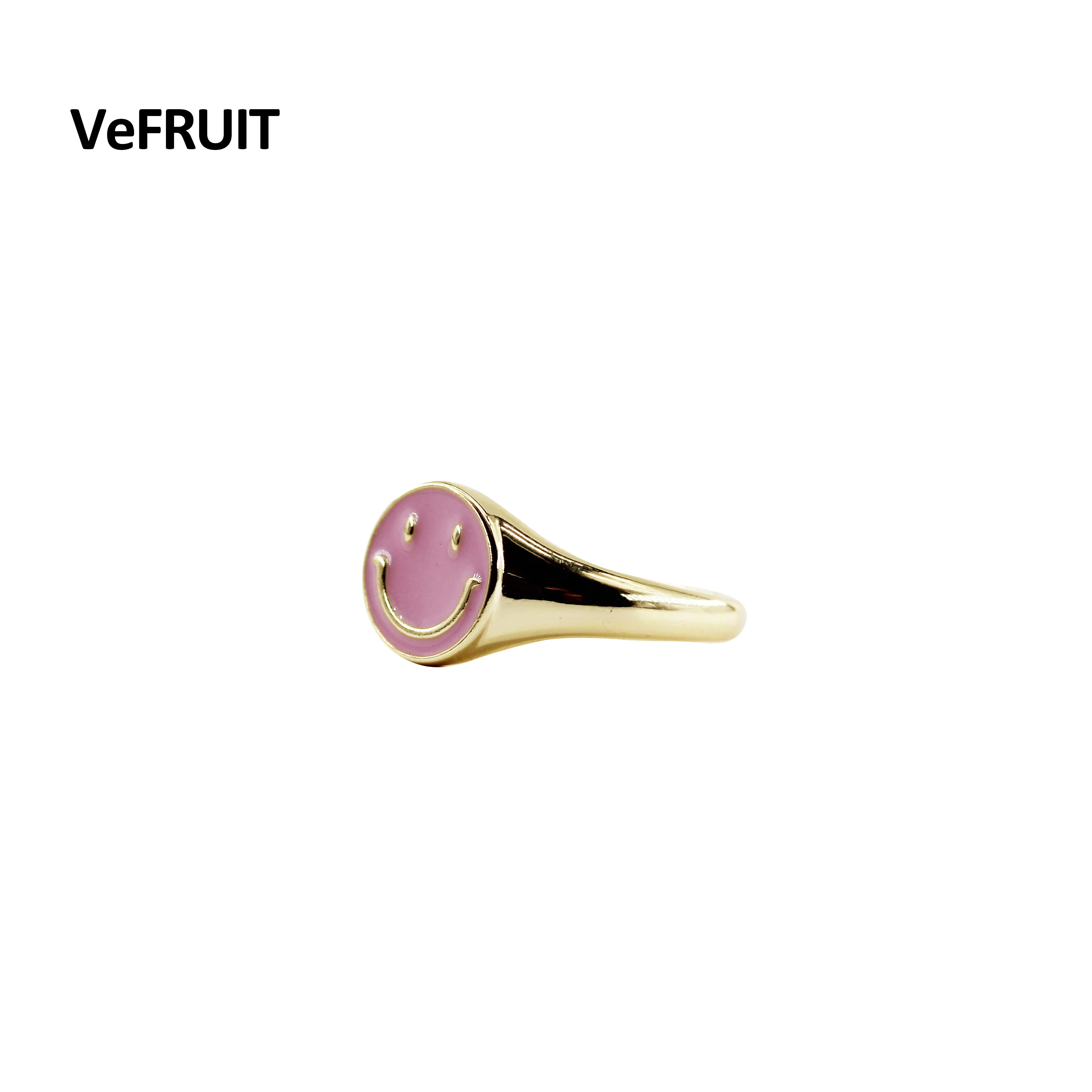 

Vefruit Pink Smile Ring Chic Modern electrophoretic paint Plated Accessories Fashion Trendy Platinum plated indie pop Rings