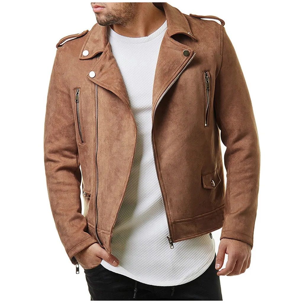 

2020 thin amy color men winter jackets front zip fastening faux suede leather men's jacket, Army green