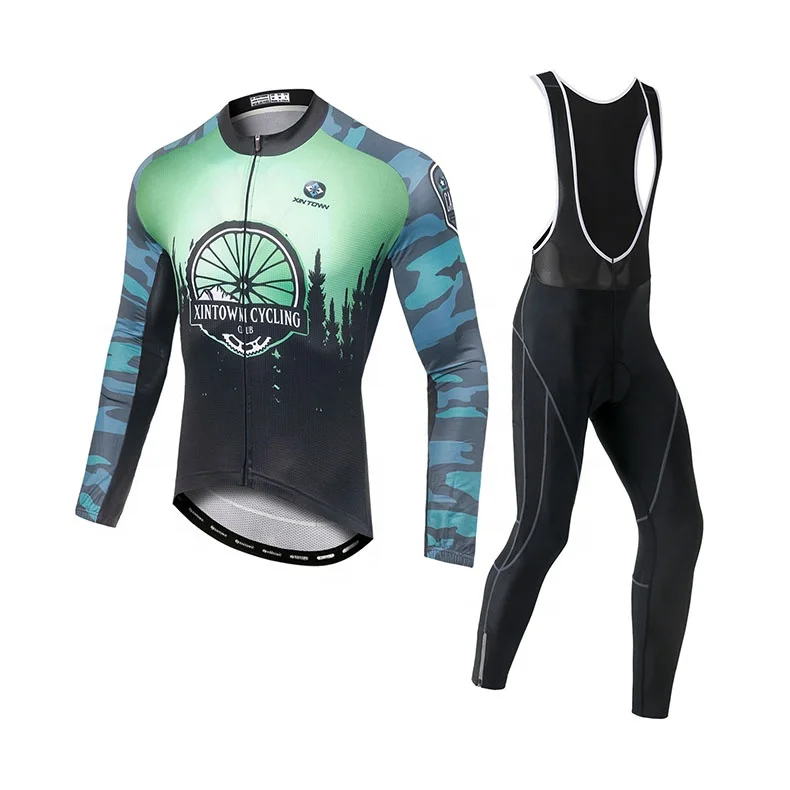 

Personal label men breathable bike clothing OEM spring and autumn bicycle sports wear polyester cycling bib suit, Green