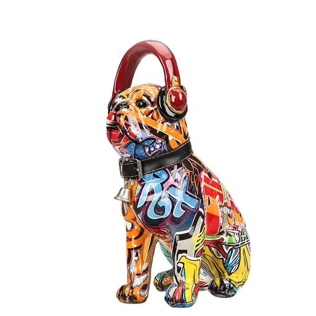 

2021 Hot Design Cute Bulldog Figurine Sculpture Home Decoration Ornament Accessories With Earphone For Resin Craft, Customized color