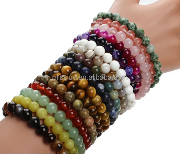 

hot selling various natural stone beaded bracelets custom gemstone stretch bead bracelets for man woman stone bracelets factory, As picture, 15 colors can choose