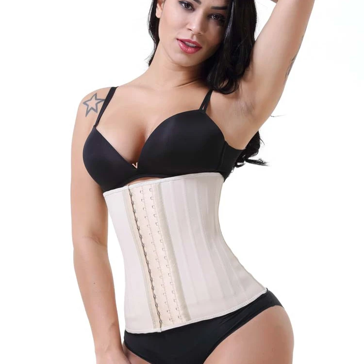 

Gujia gaines amincissante fajas colombianas modeladora tummy tuck skims reducing girdles 25 steel bone latex waist trainer women, Black/nude