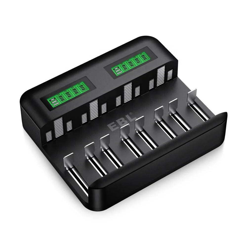 

EBL LCD Universal Battery Charger 8 Slots for Ni-MH Ni-CD AA AAA C D Batteries with 2A USB Input, White