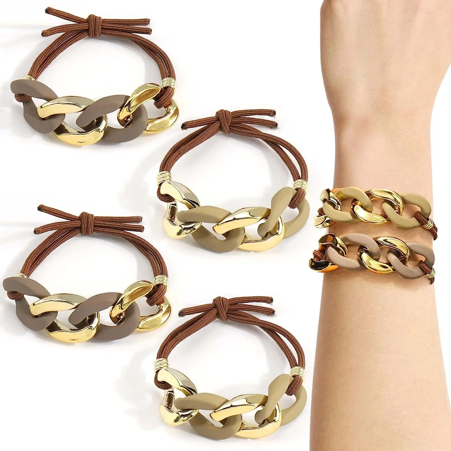 

New Design Custom Women Vintage Elastic Braided NK Link Hair Accessories Boho Hair Tie Bracelet