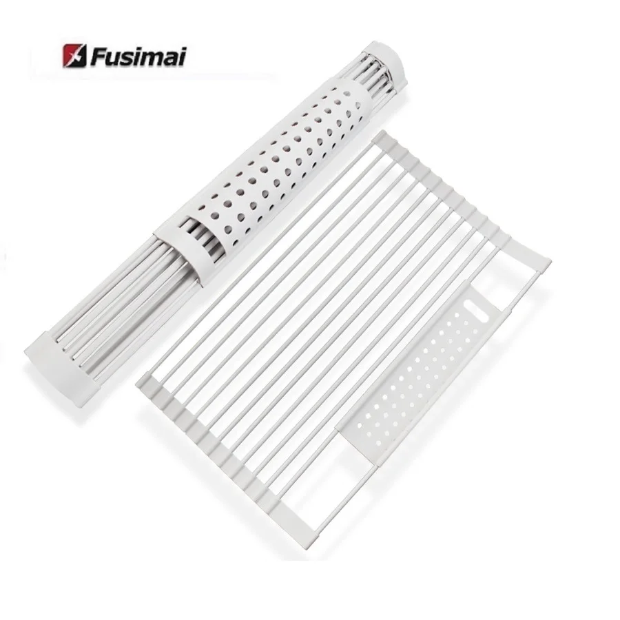 

Fusimai Kitchen Accessories Over The Sink Roll Up Large Filter Water Shelves Silicone Folding Draining Rack