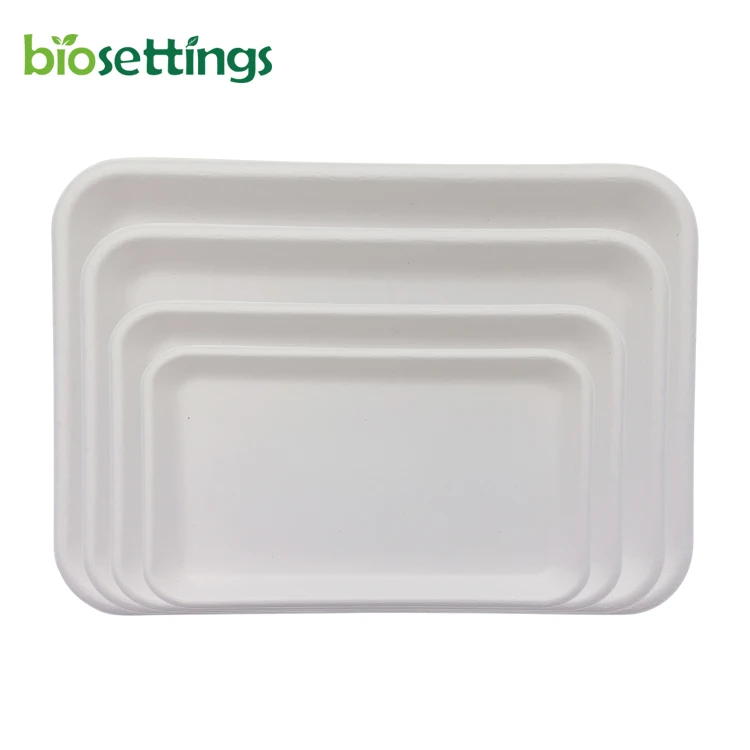 

PFAS FREE Disposable rectangular wheat straw pulp paper bagasse sugarcane dinner food fruit meat container tray