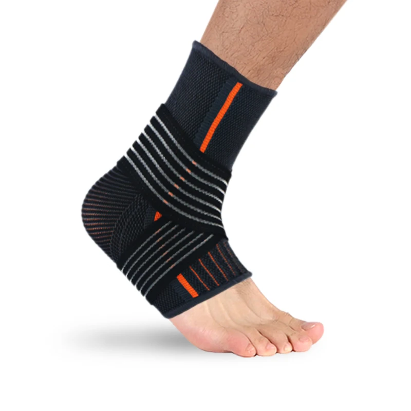 

Elastic Support Sleeve Compression Adjustable Elastic Sports Basketball Ankle Brace for wholesale, Black+orange