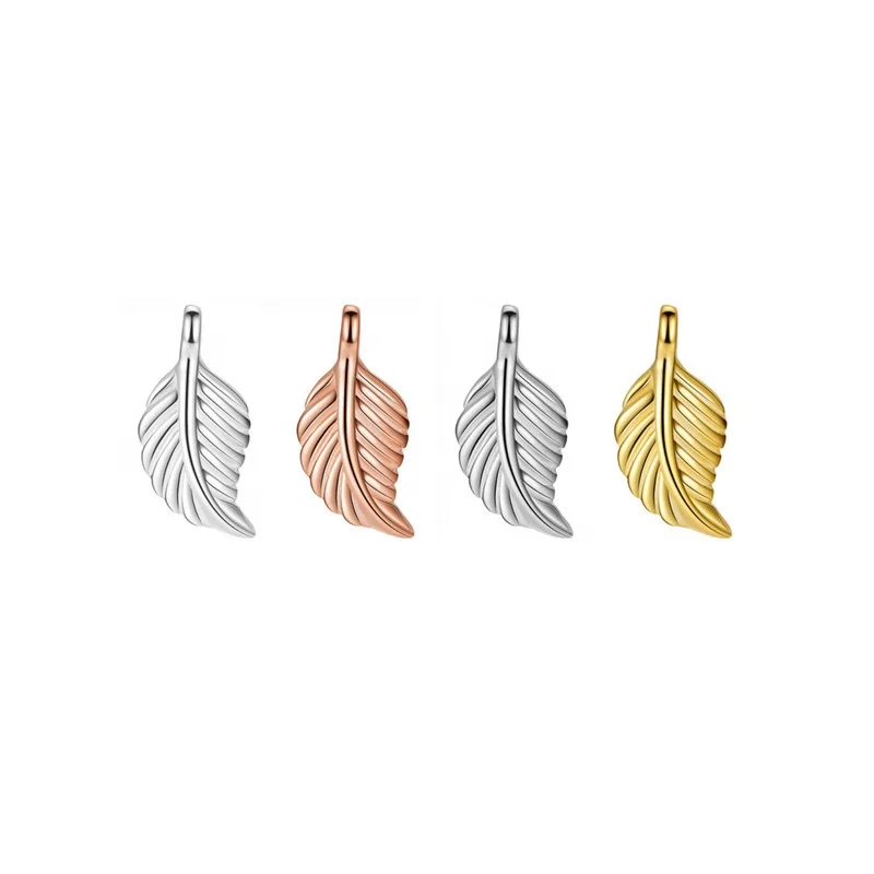 

Hot sales 925 sterling silver fashion rose gold plated feather charms jewelry pendants for bracelet making