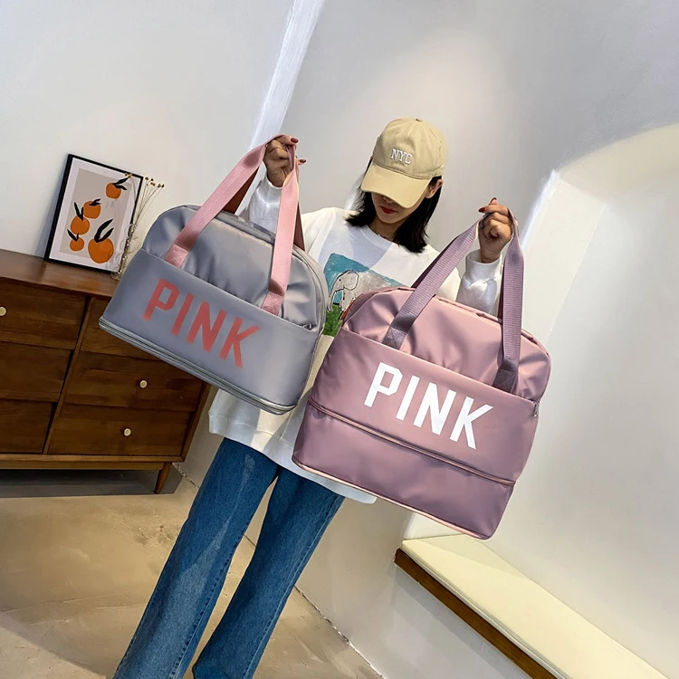 

Wholesale Custom Expandable Women Girl Travel Weekend Night Bag Pink Duffle Overnight Bag