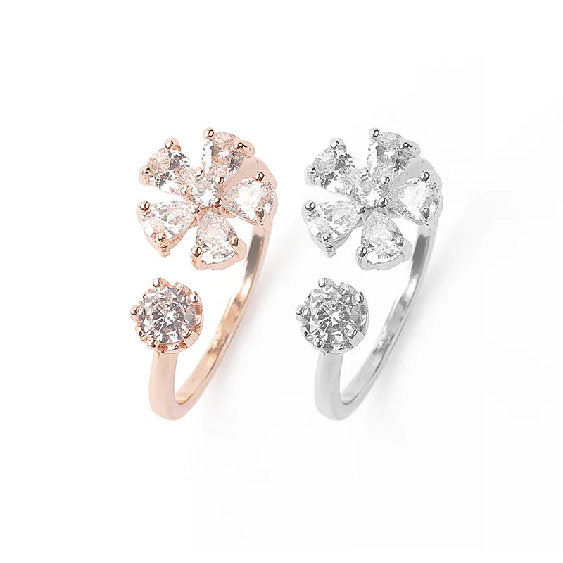 
Fashion jewelry charming Rose Gold Cubic Zirconia girls Flower Finger ring 