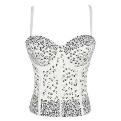 

B51566A New arrival hot sale women fashion sequins sexy tank tops, Black/white