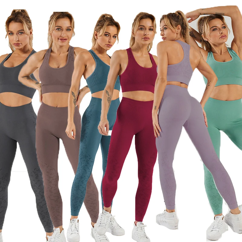 

Hot Selling Stylish Solid Color Split 2 Piece Clothing Yoga Set Women High Waist Butt Lifting Yoga Pants, As picture