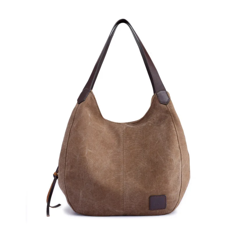 

Simple Custom Heavyweight Shopping Zipper Canvas Shoulder Bag With Leather Strap